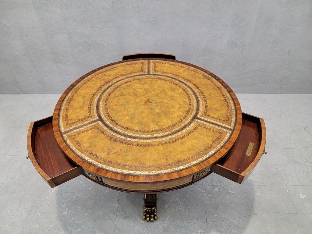 20th Century Vintage French Empire Style Tooled Leather Top Mahogany Table by Maitland Smith For Sale