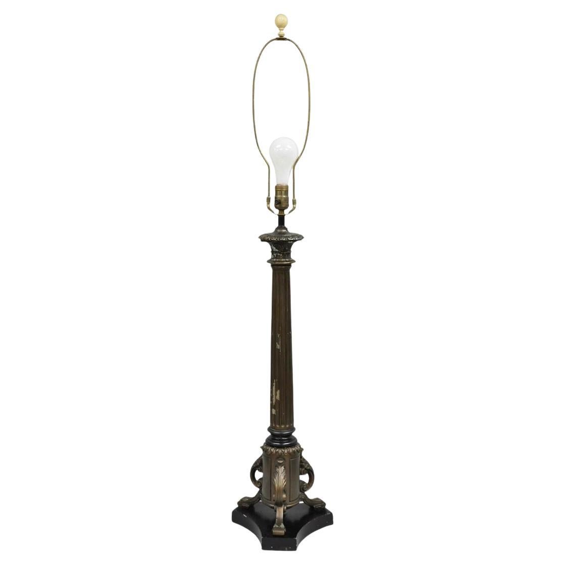 Lampada da tavolo a forma di colonna in metallo con finitura in bronzo, vintage French Empire