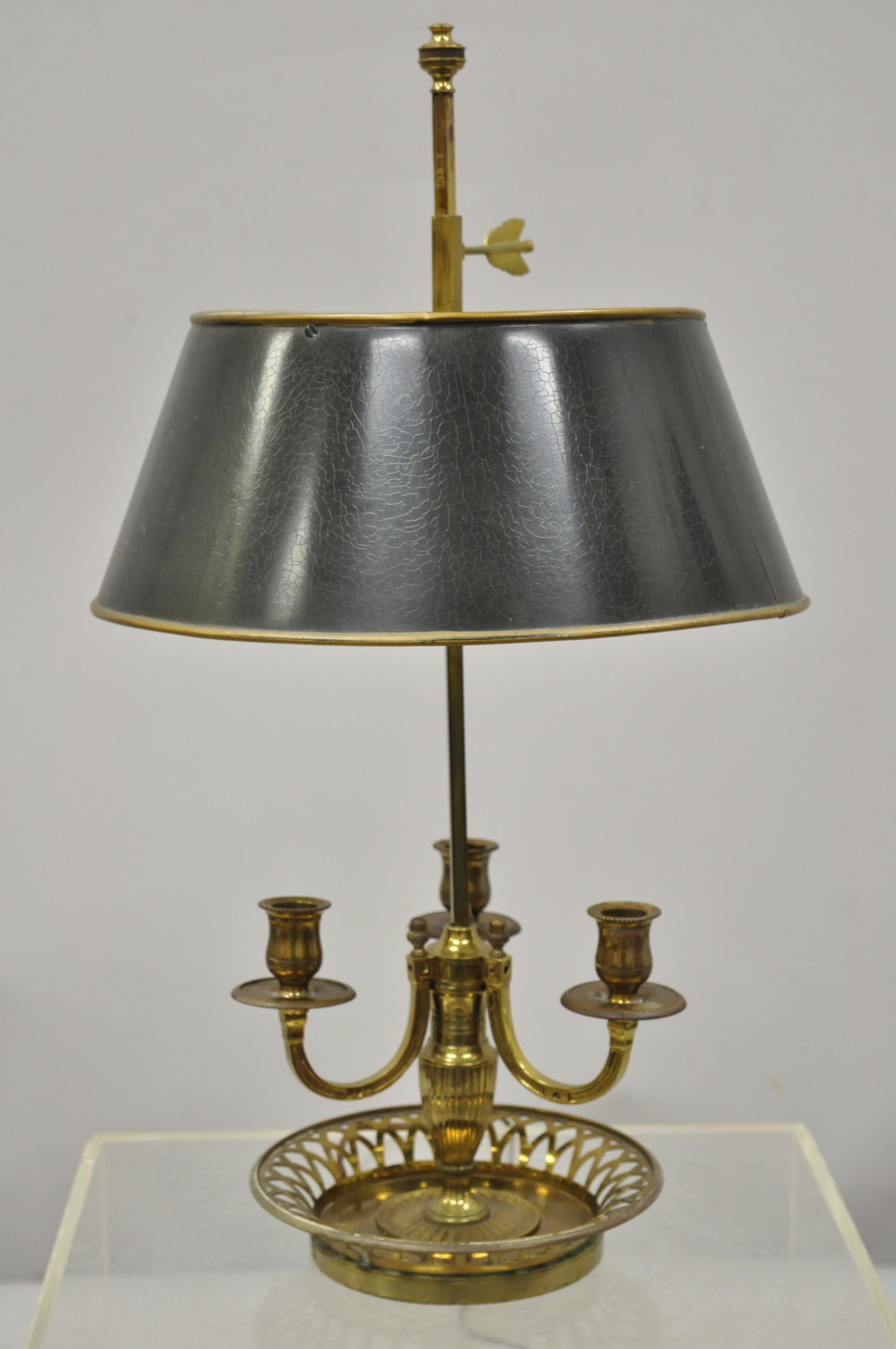 Vintage French Empire Tole Metal Bouillotte Desk Table Lamp with Green Shade 8