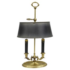 Lampada da scrivania vintage francese Empire Tole Metal Oval Shade Small Brass Bouillotte
