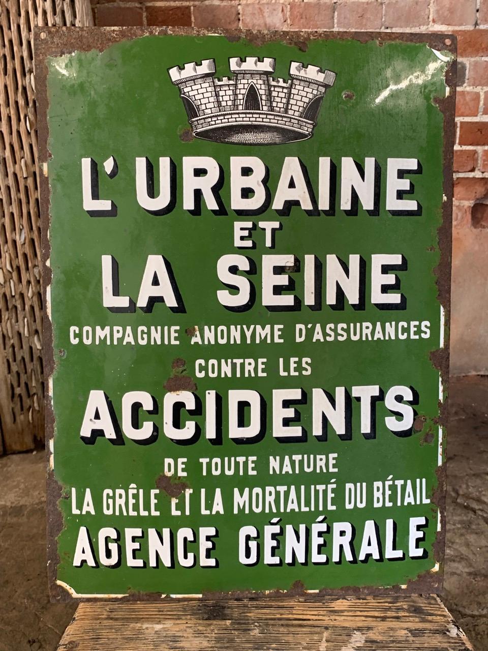 A nice early to mid 20th century French enamel advertising sign for Livestock insurance. A great looking sign with a good colour.