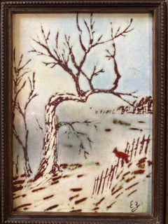 Vintage French Enamel on Copper Winter Scene by E. J. Guitard