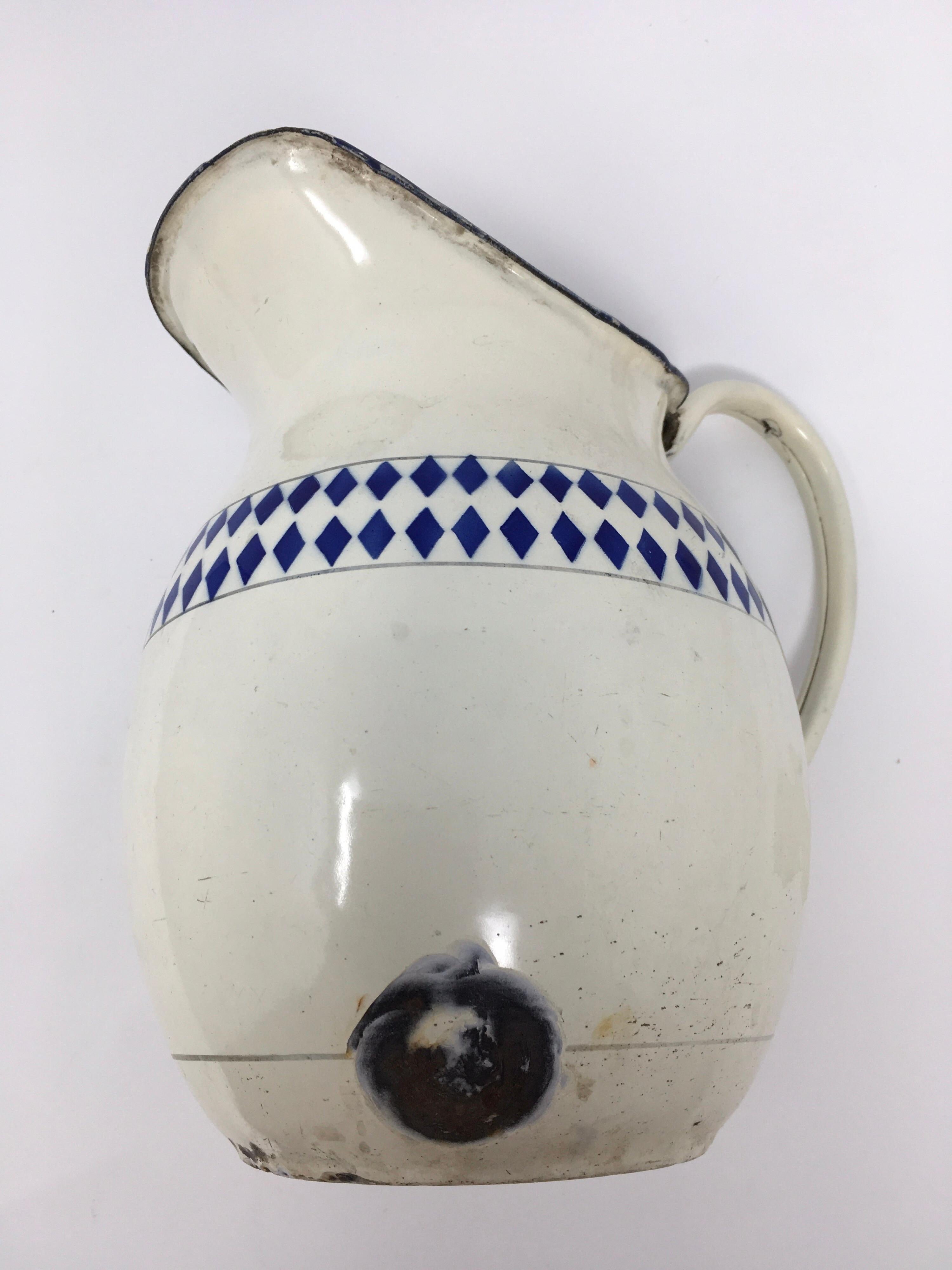 Vintage French Enamel Pitcher In Good Condition In Houston, TX