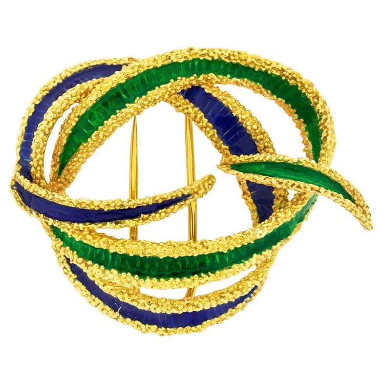 Broche ruban en émail français vintage, c.1960s
