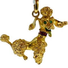 French Enameled Poodle Charm Pendant One Inch 18k Gold