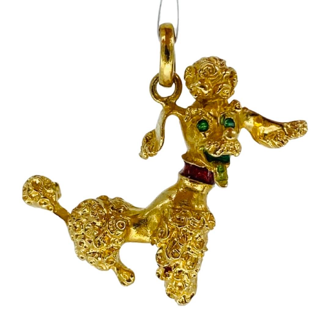 Women's or Men's French Enameled Poodle Charm Pendant One Inch 18k Gold  For Sale