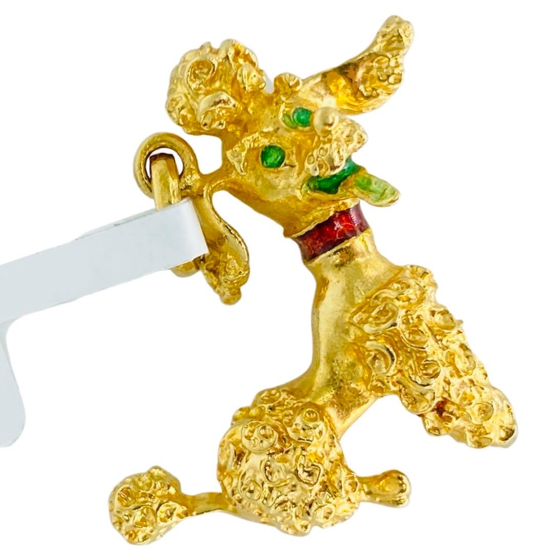 French Enameled Poodle Charm Pendant One Inch 18k Gold  For Sale 3