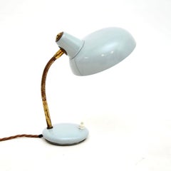 Vintage French Enamelled Tole and Brass Desk Lamp