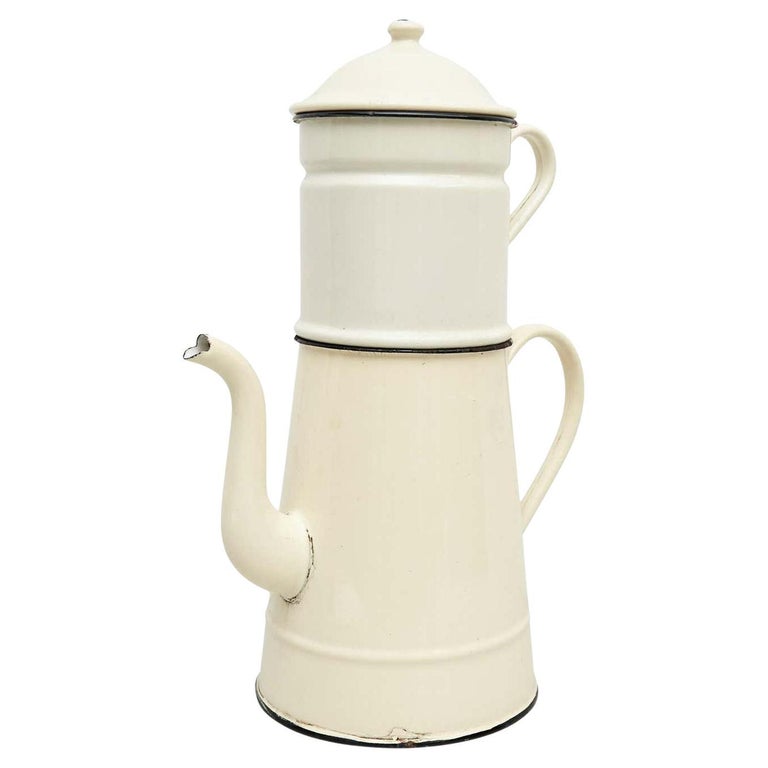Vintage French Enamelwared Sculptural Decorative Coffee Maker, circa