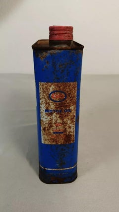 Vintage French ESSO Motor Oil Tin Can, Full, Metal, c. 1970, 9.1 in - 2Y620