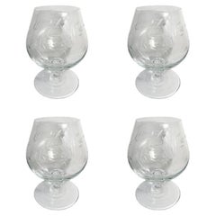 Vintage French Etched Crystal Cognac Brandy Sniffer Glasses France - Set of 4 