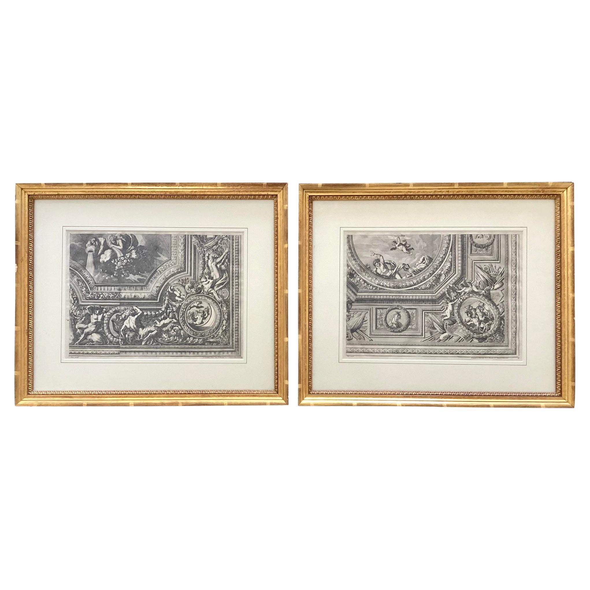 Vintage French Etchings, a Pair