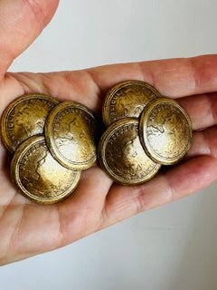 Vintage French European Gold Coin Design Cluster Clip Earrings Retro Statement
