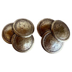 Vintage French European Gold Coin Design Cluster Clip Earrings Retro Statement