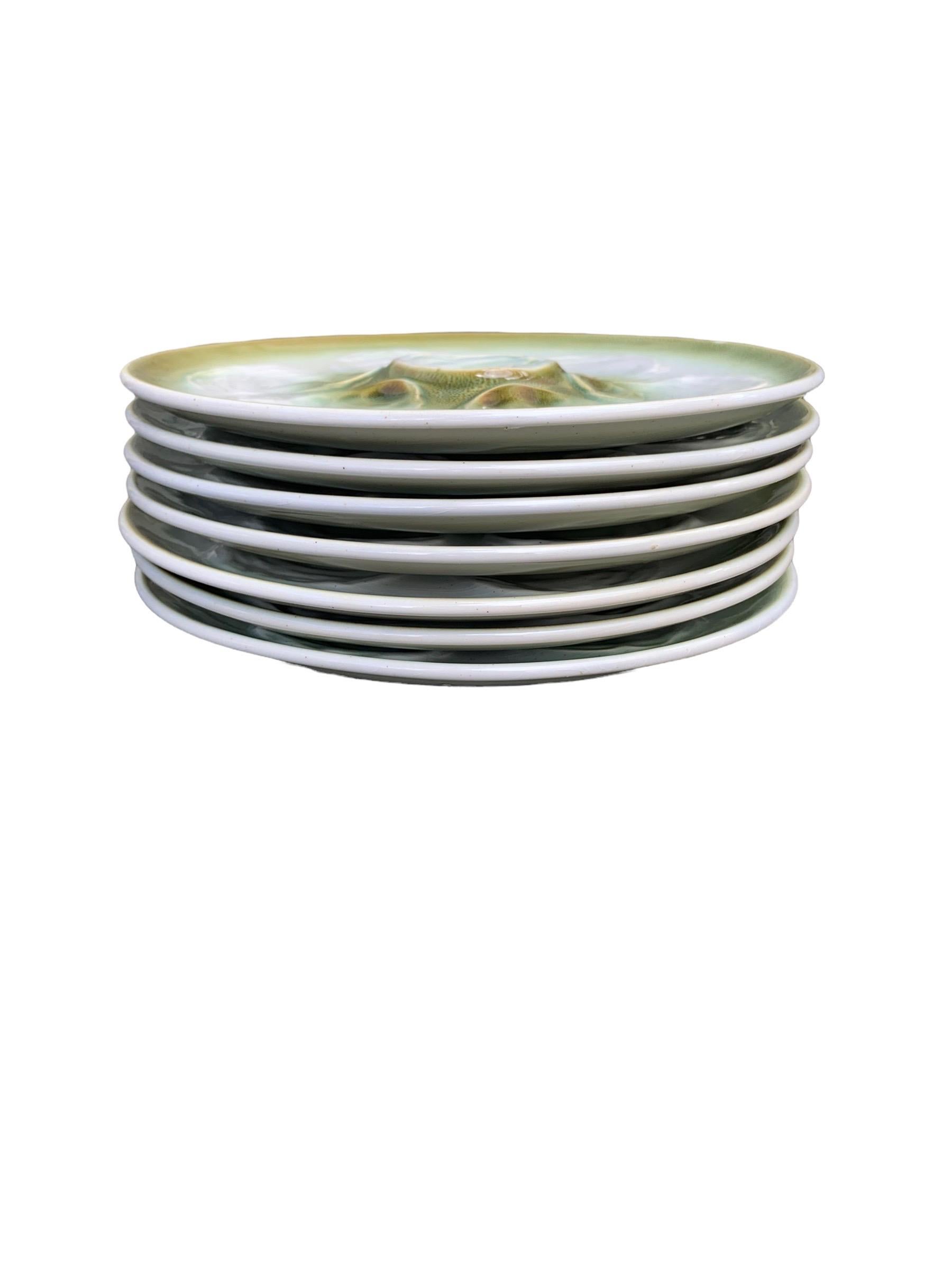 Vintage French Faience De St Amand Oyster Plates, Set of Seven 5