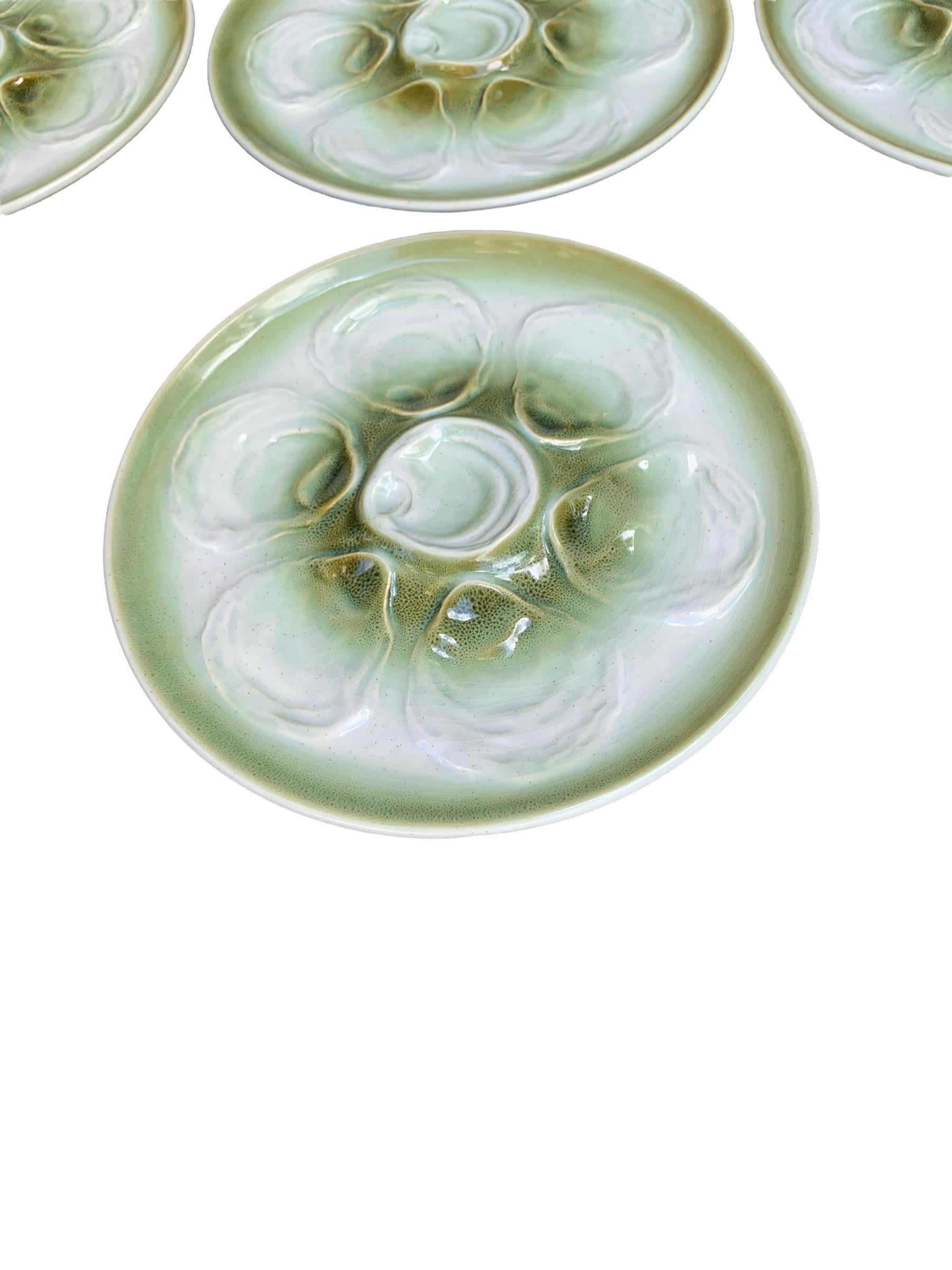 Vintage French Faience De St Amand Oyster Plates, Set of Seven 7
