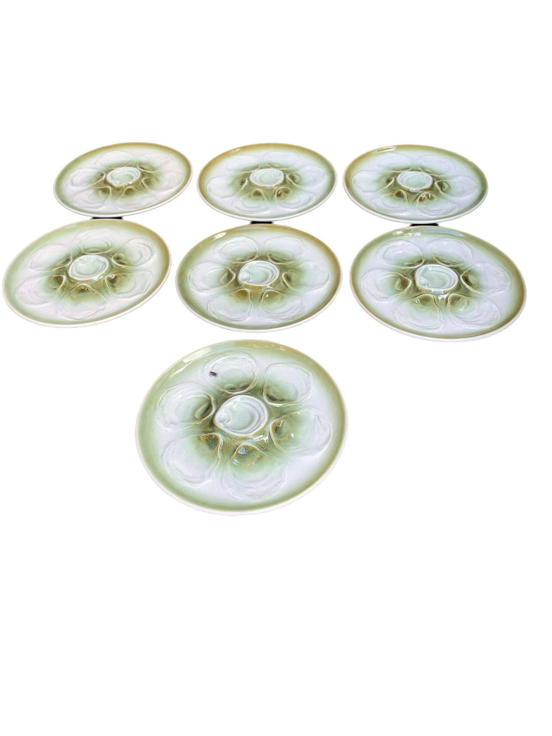 Vintage French Faience De St Amand Oyster Plates, Set of Seven 8