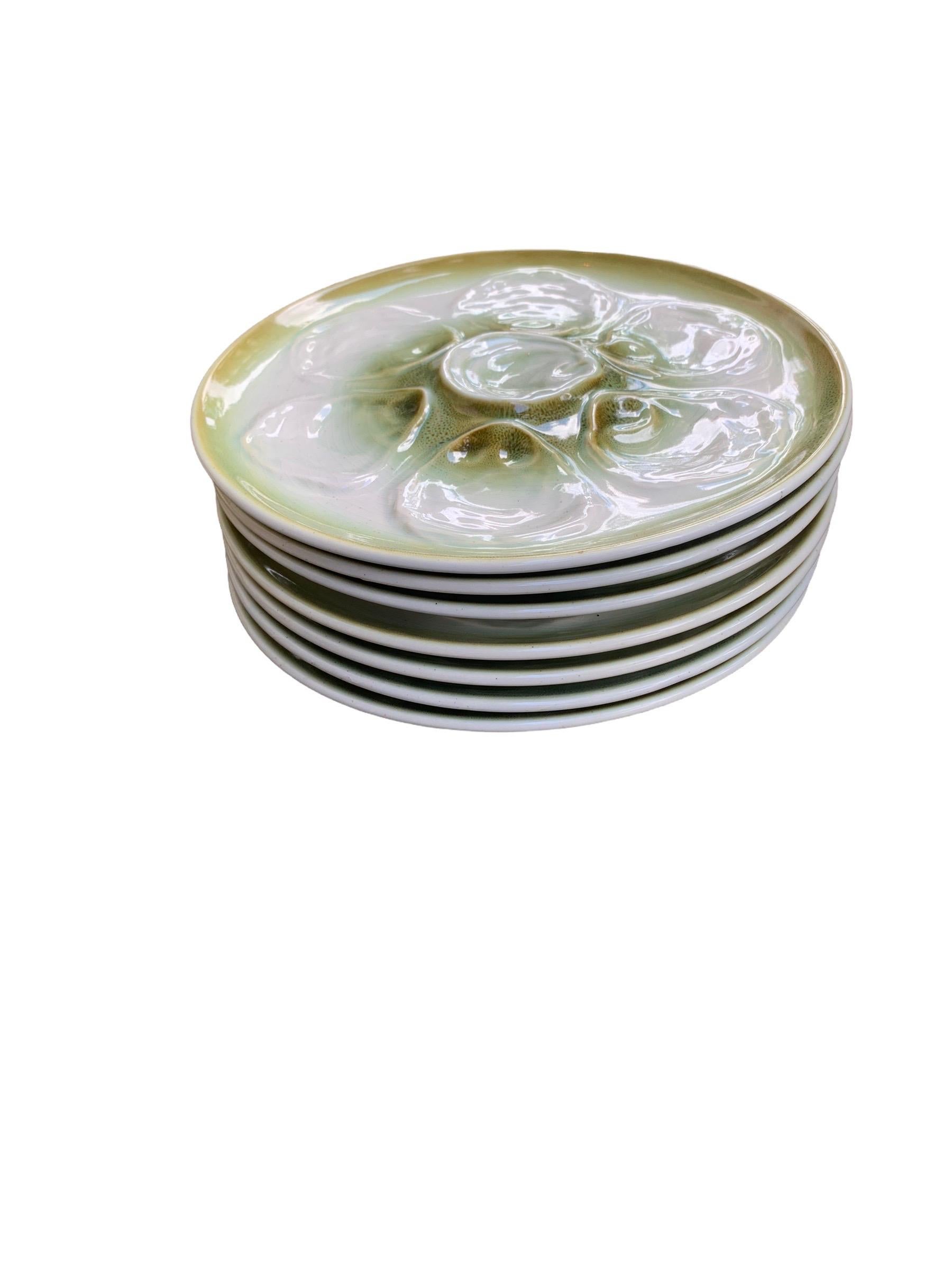 Vintage French Faience De St Amand Oyster Plates, Set of Seven 9