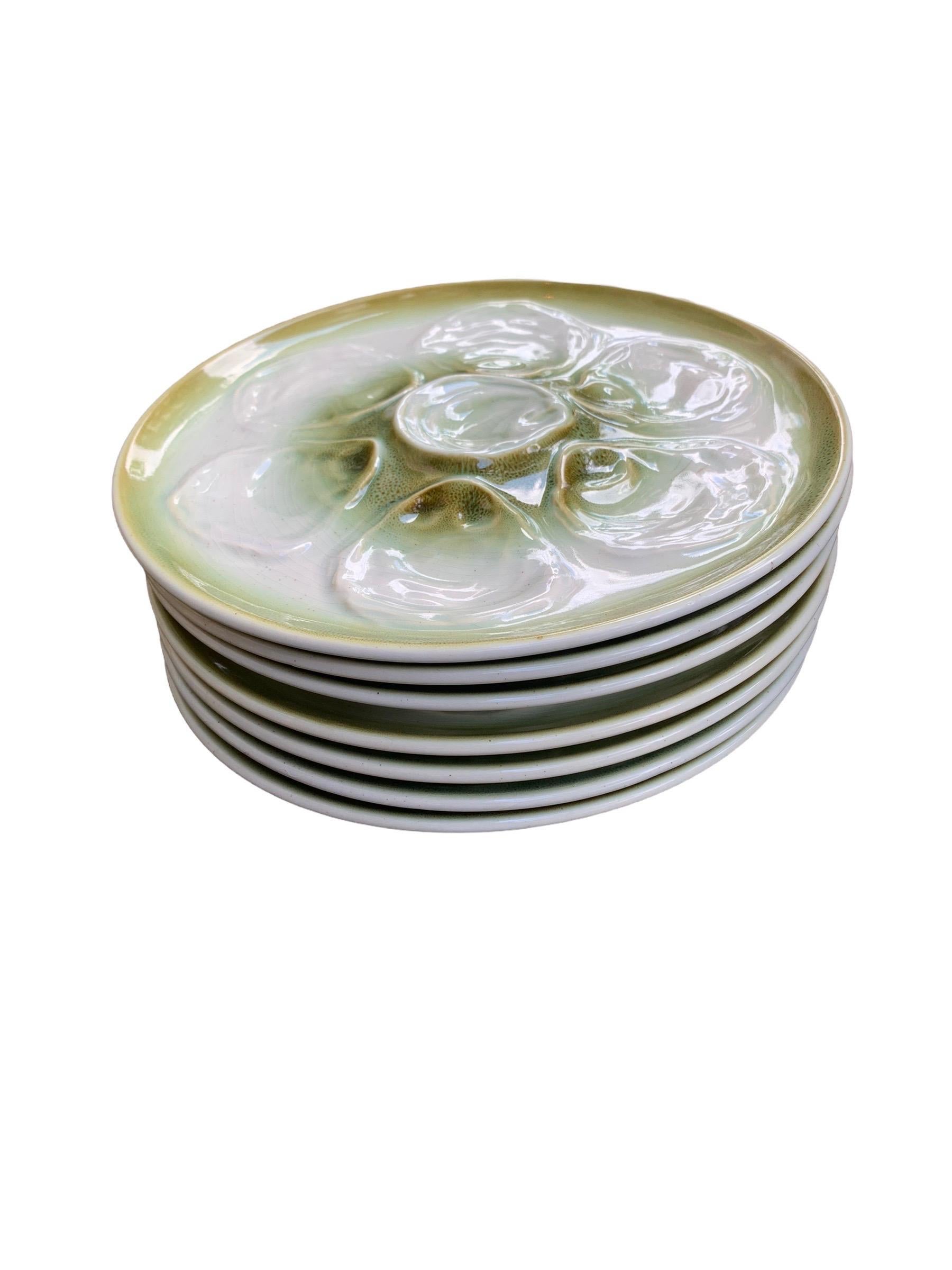Mid-Century Modern Vintage French Faience De St Amand Oyster Plates, Set of Seven