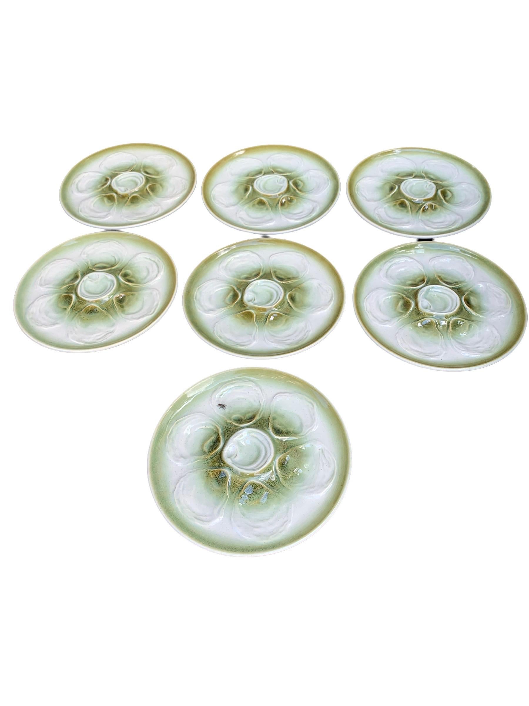 Fired Vintage French Faience De St Amand Oyster Plates, Set of Seven