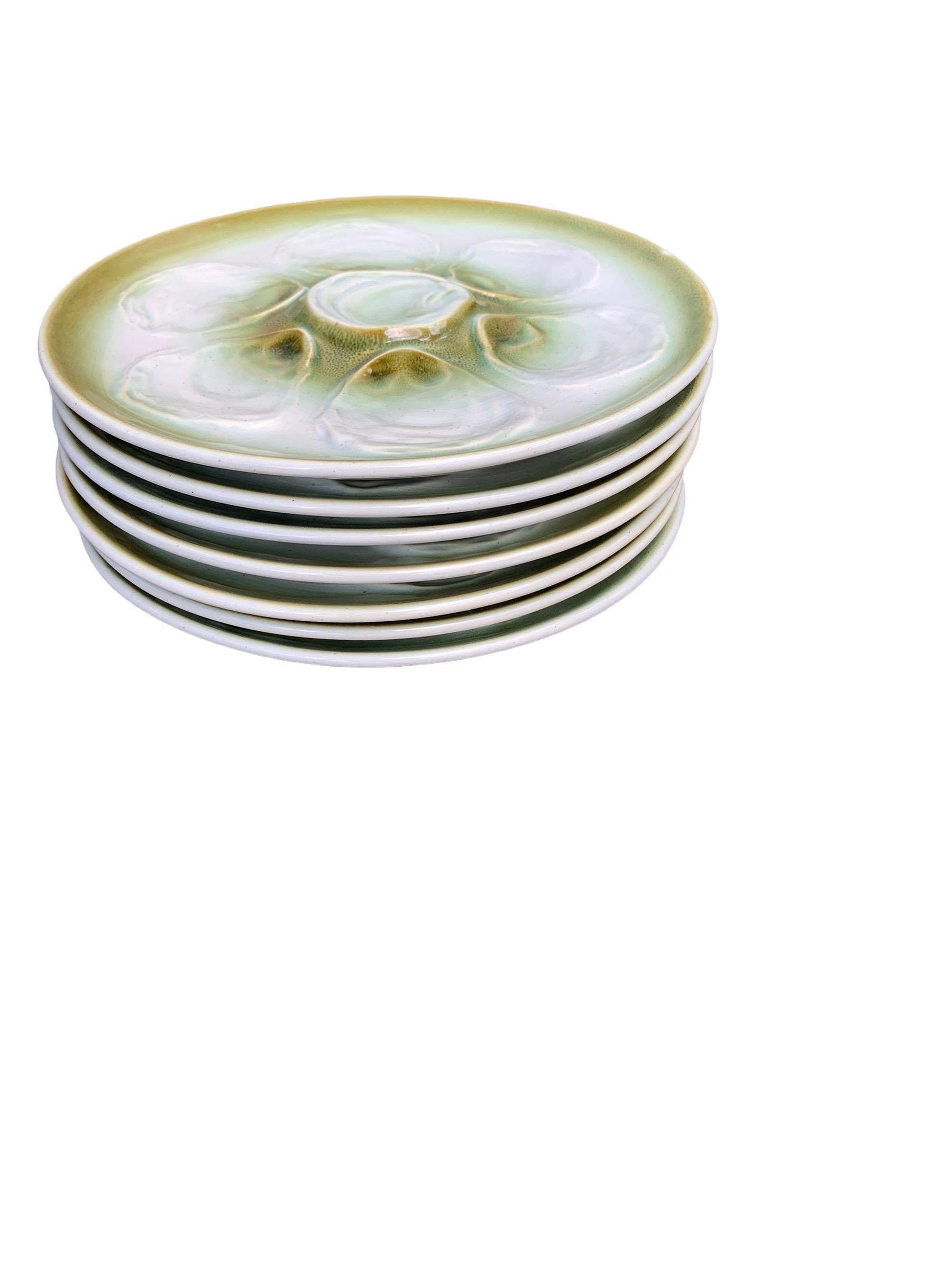 Vintage French Faience De St Amand Oyster Plates, Set of Seven 3