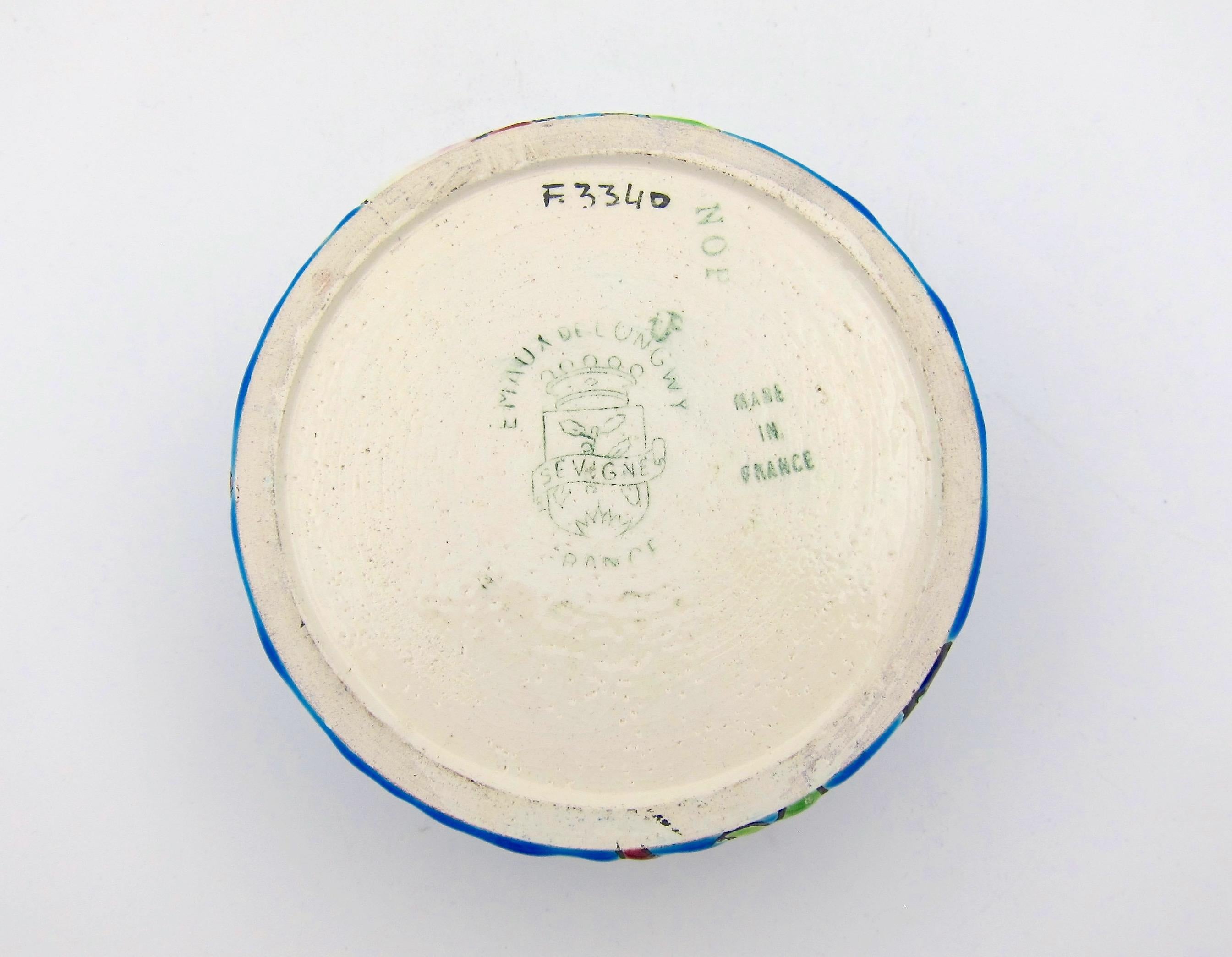 Ceramic Vintage French Faience Emaux de Longwy Trinket Box with Craquelure Glaze