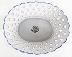 Vintage French Faience Pierre Deux Lattice Fruit Bowl, Moustiers, France