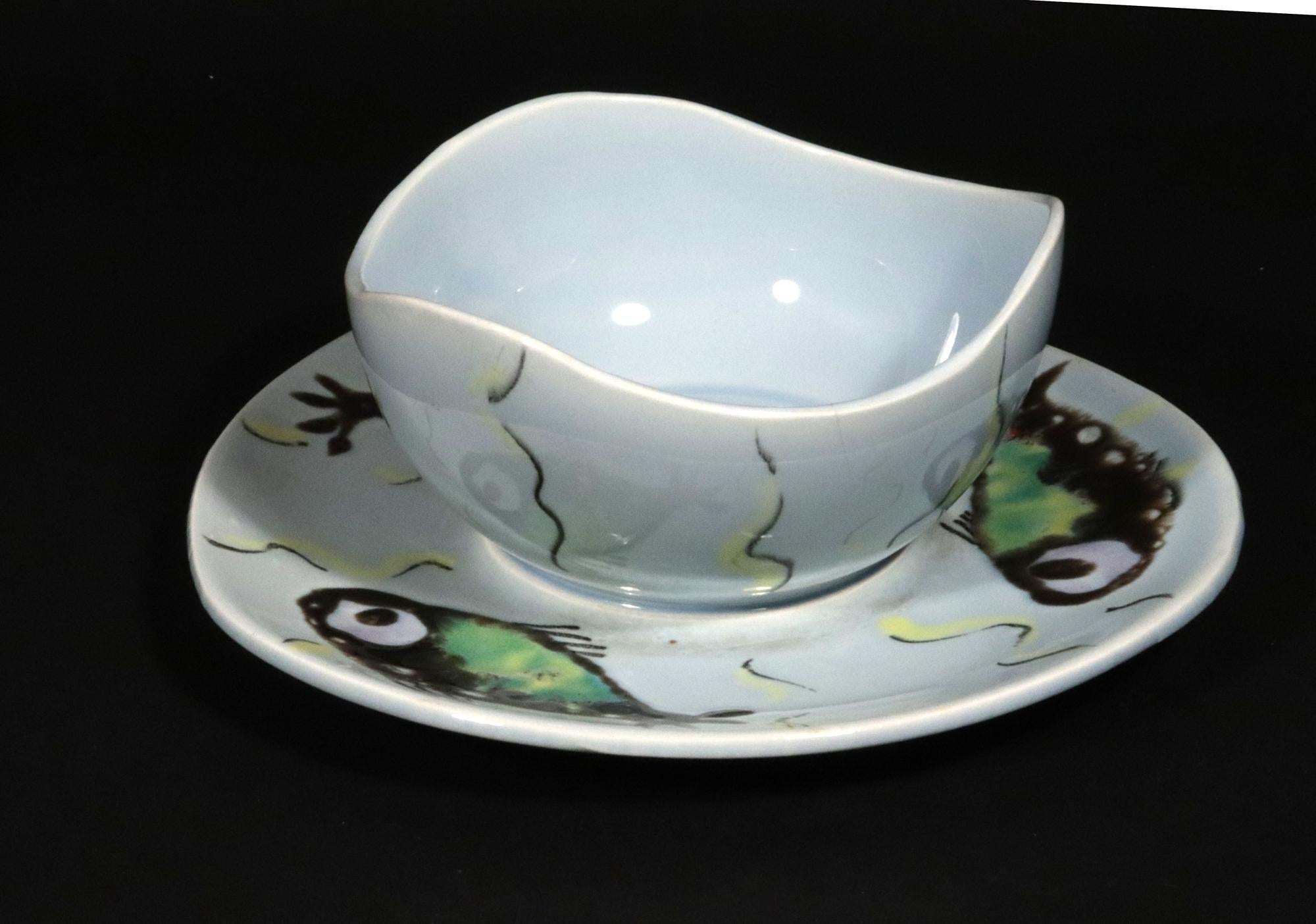 Servizio di maiolica francese d'epoca decorato con pesci, MFBA Pornic in vendita 4