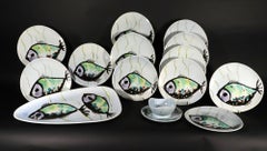 Servizio di maiolica francese d'epoca decorato con pesci, MFBA Pornic