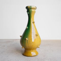 Vase vintage en faïence française, émaillé « Spikey », de poterie d'atelier, du début au milieu du XXe siècle