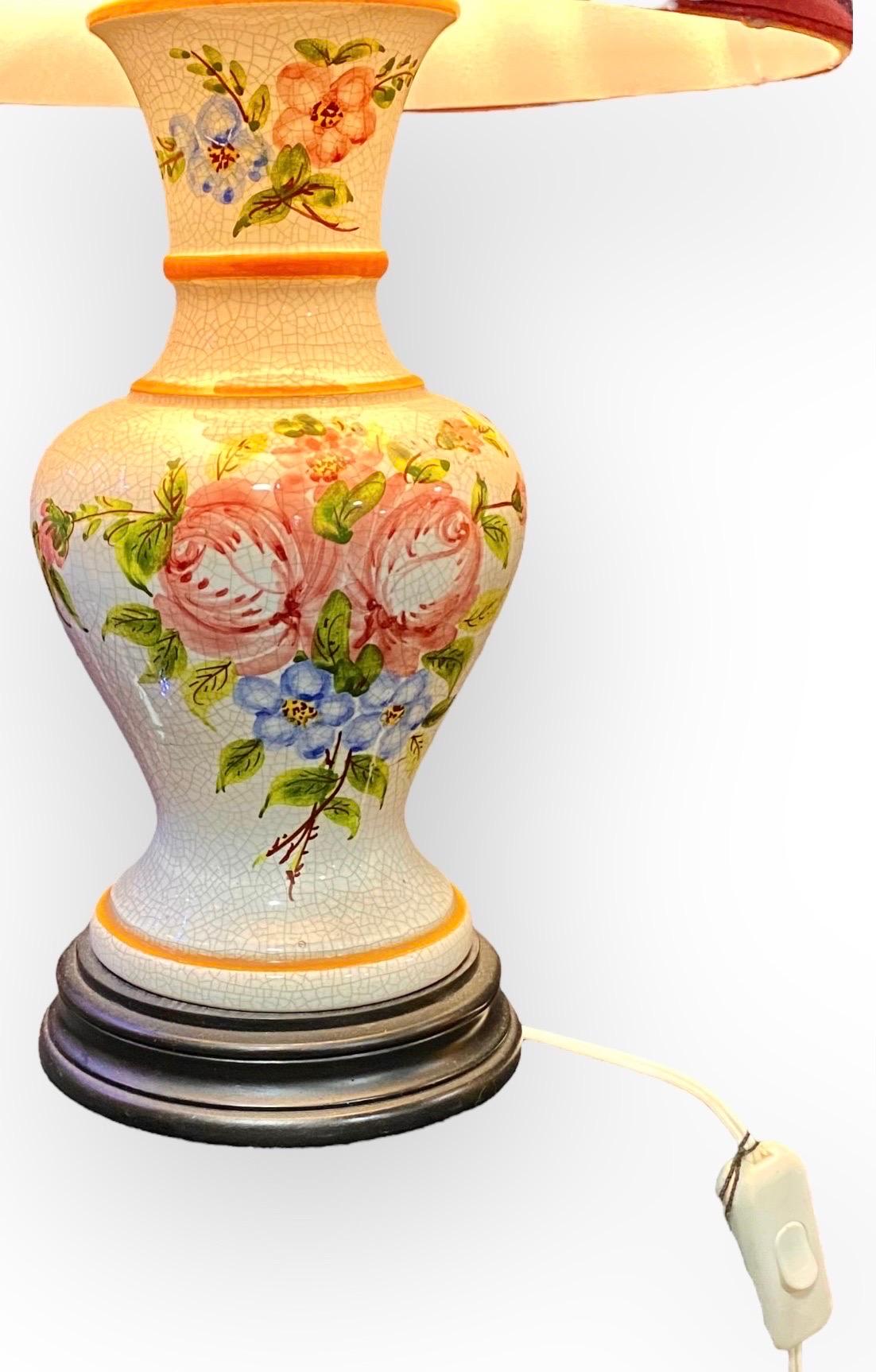 Carved Vintage French Faience Table Lamp For Sale