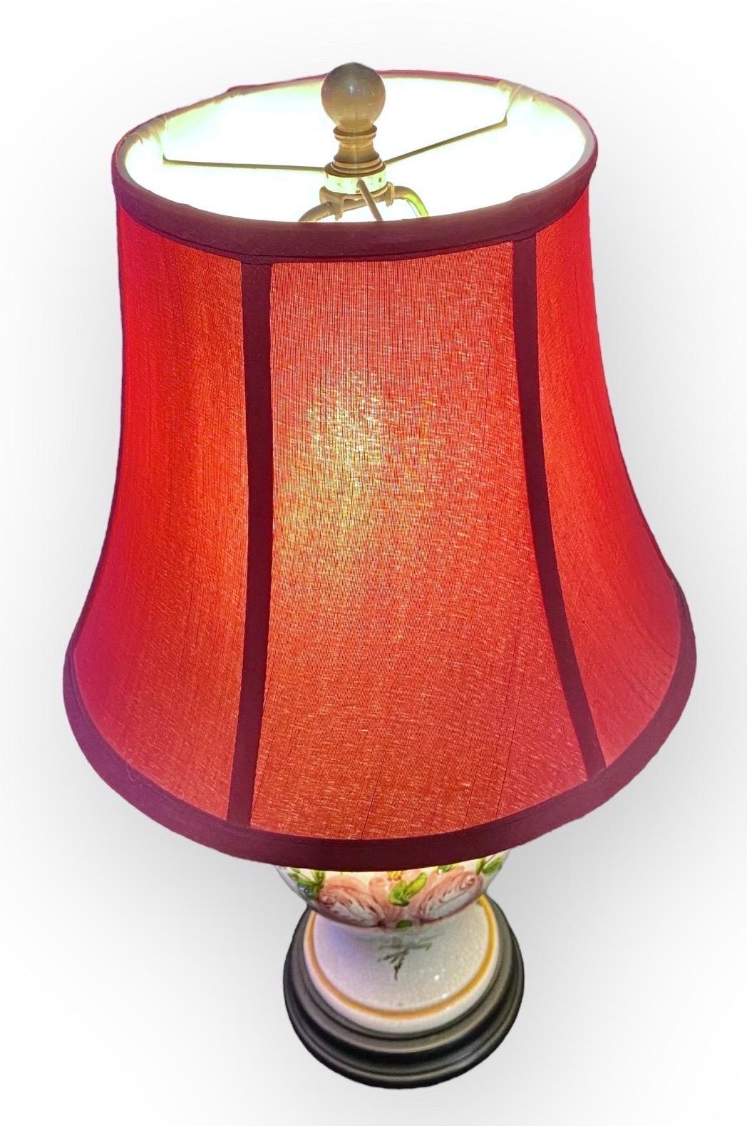 Wood Vintage French Faience Table Lamp For Sale