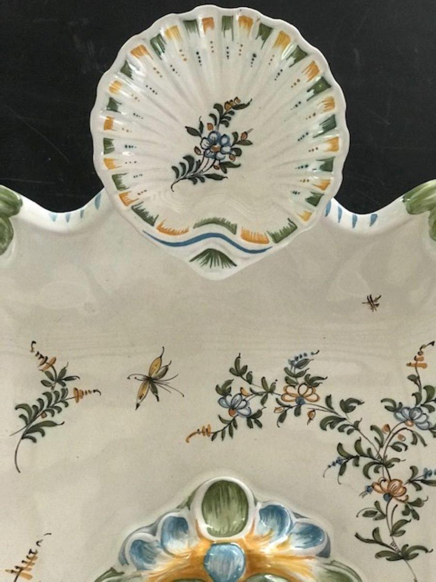 French Provincial Vintage French Faience Wall Lavabo from Lallier Moustiers, 3 Pieces For Sale