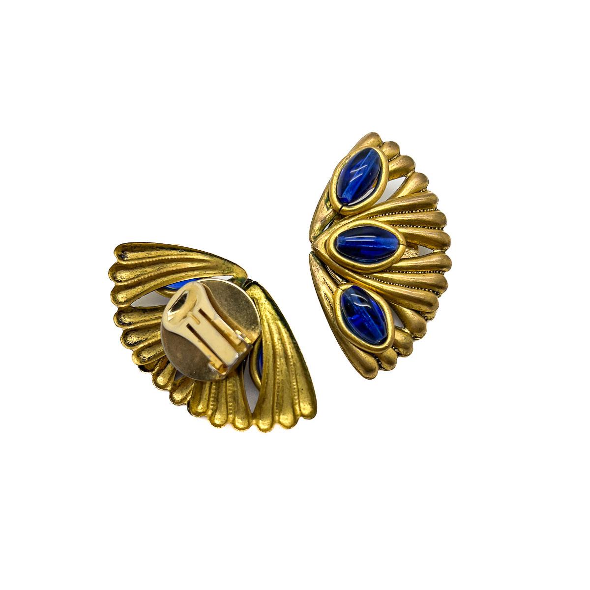 Women's or Men's Vintage French Fan Earrings 1980s For Sale