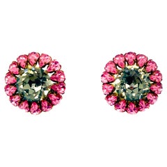 Orecchini francesi d'epoca in cristallo rosa e grigio con taglio fantasia, anni '40