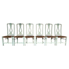 Vintage French Farmhouse Country Dining Chairs With Rush Seats - Set of 6