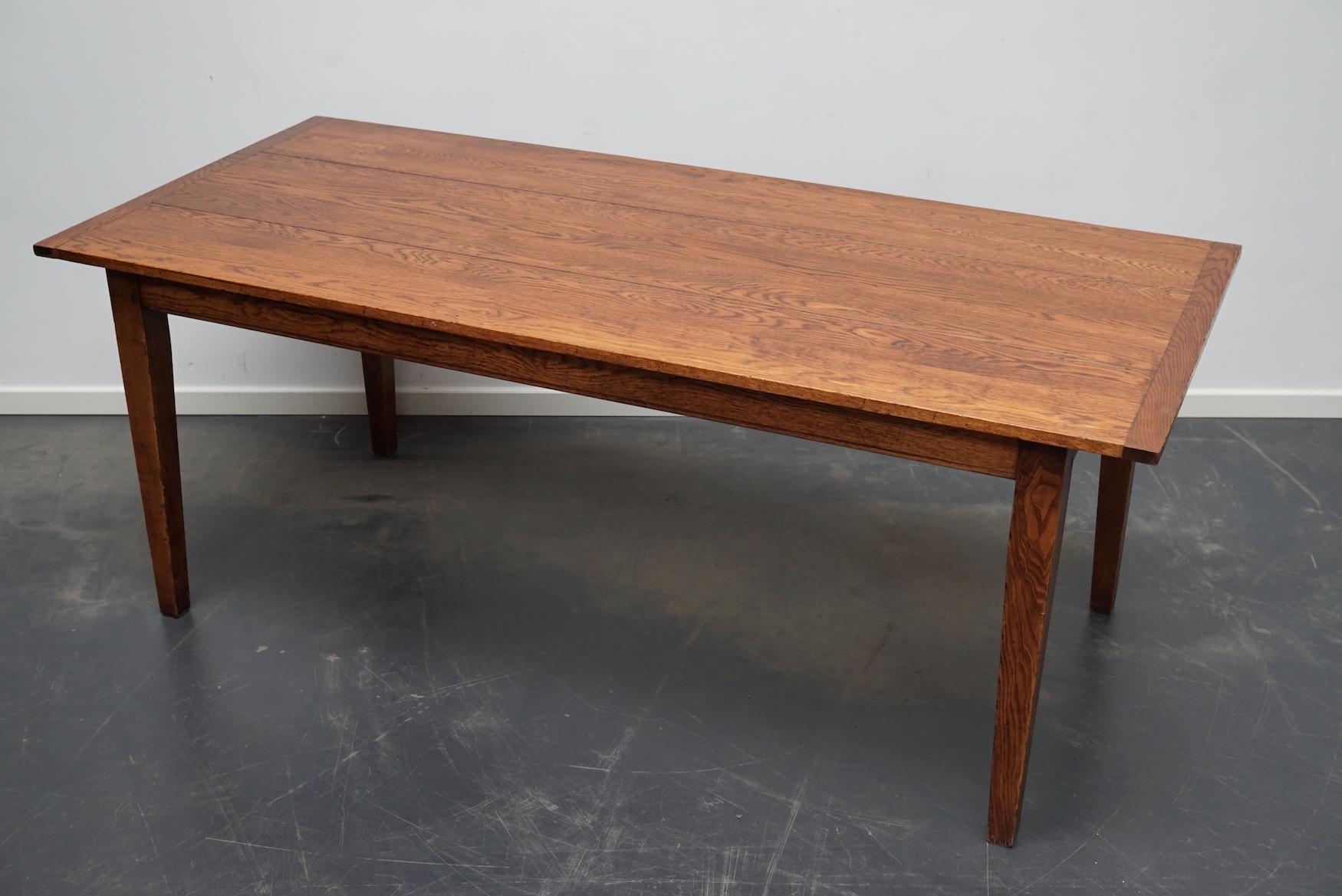 Industrial Vintage French Farmhouse Oak Dining Table, 1950s