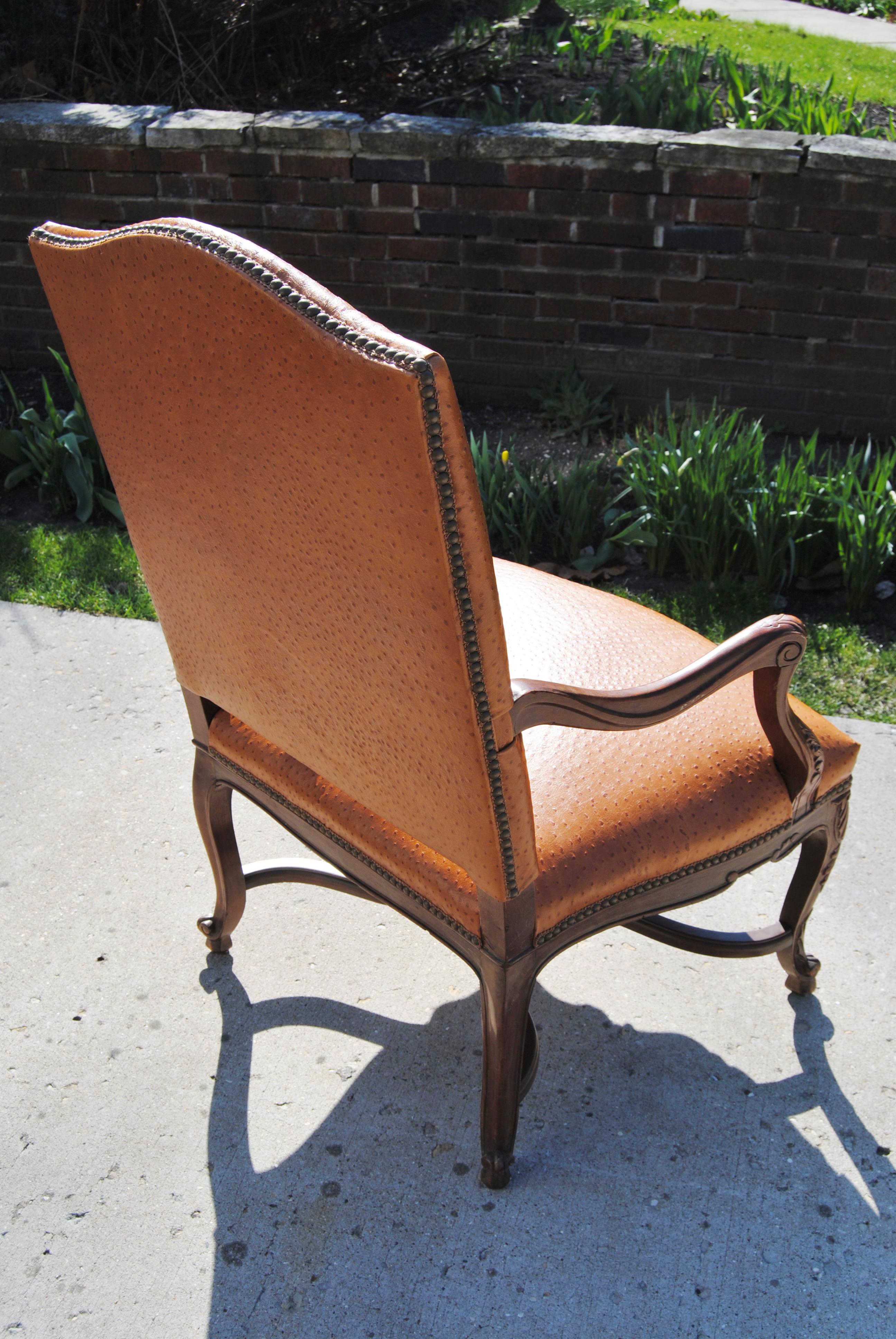 20th Century Vintage French Fauteuil Newly Upholstered in Edelman Faux Ostrich Leather For Sale