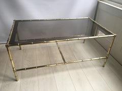 Vintage French Faux Bamboo Brass Coffee Table
