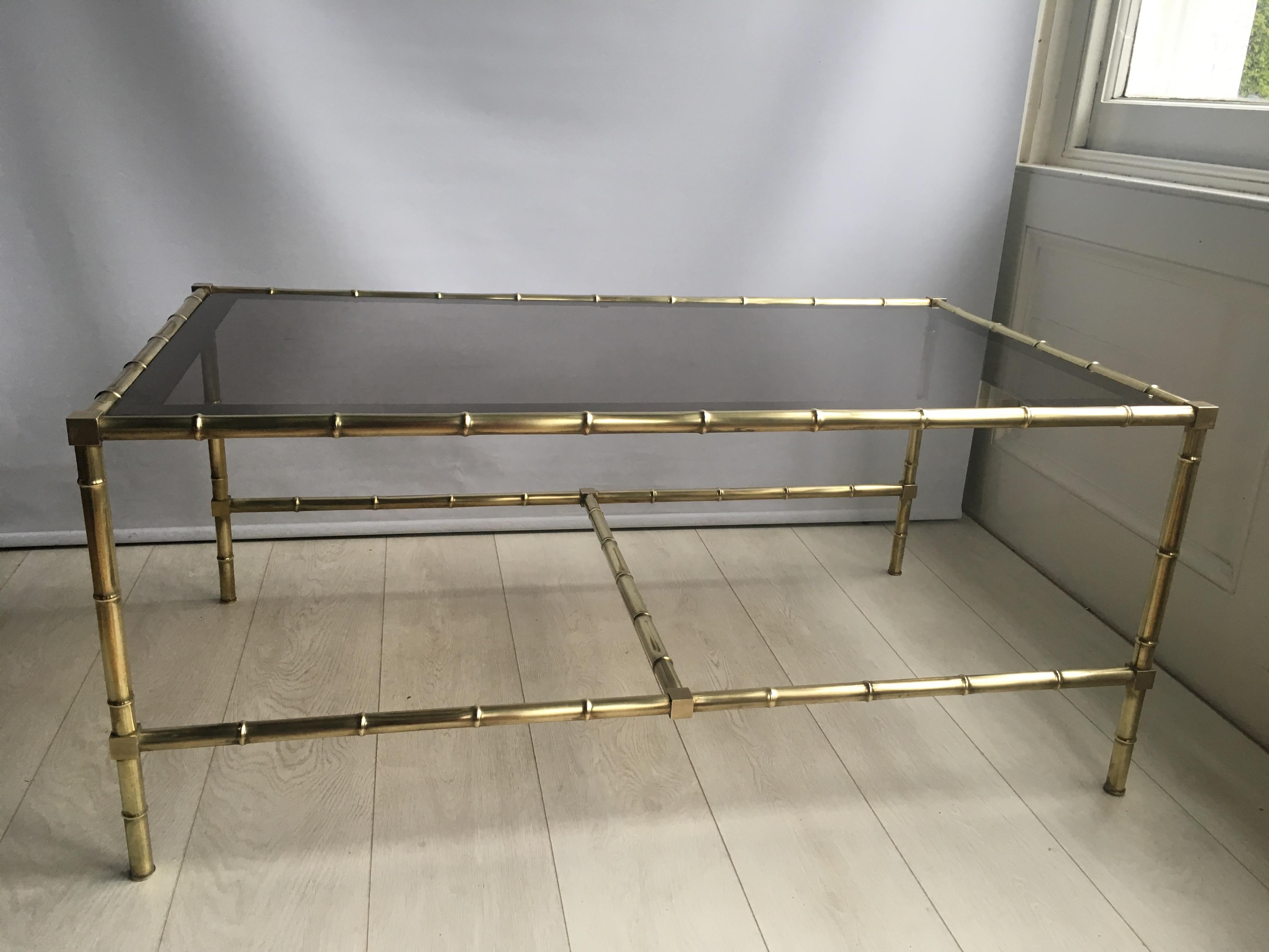 Vintage French Faux Bamboo Brass Coffee Table For Sale 1