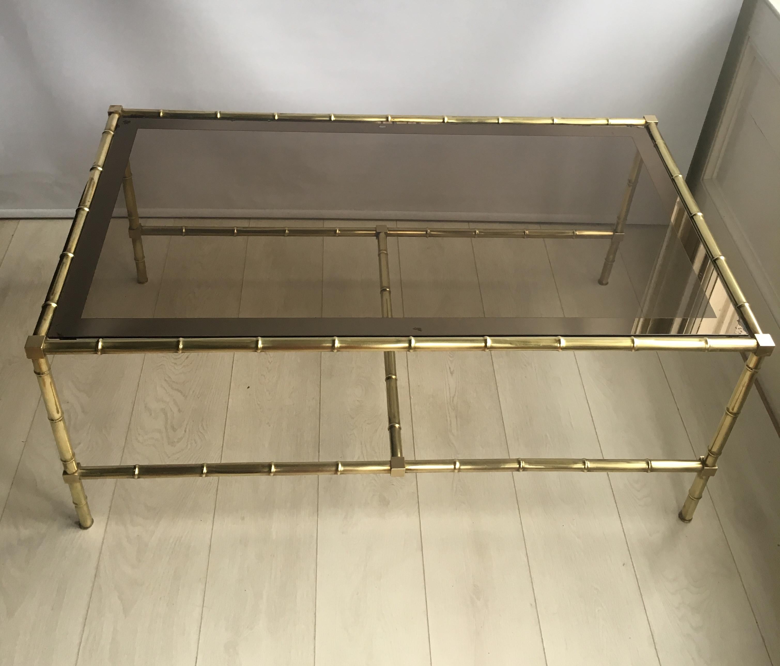 Vintage French Faux Bamboo Brass Coffee Table For Sale 2