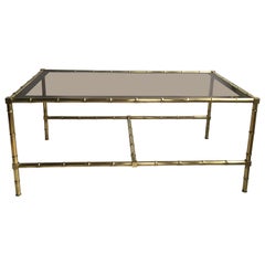 Vintage French Faux Bamboo Brass Coffee Table