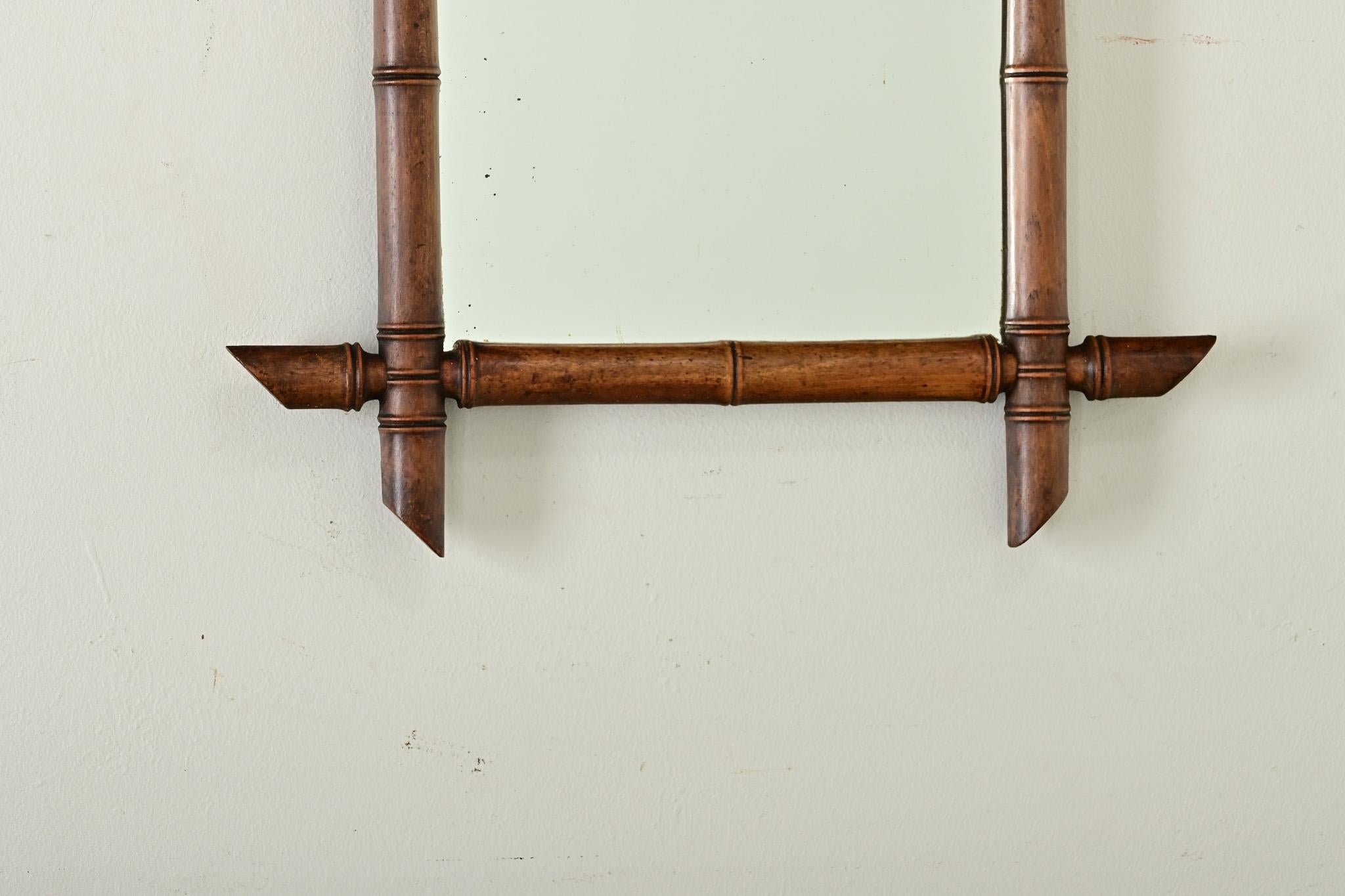 Patinated Vintage French Faux Bamboo Mirror