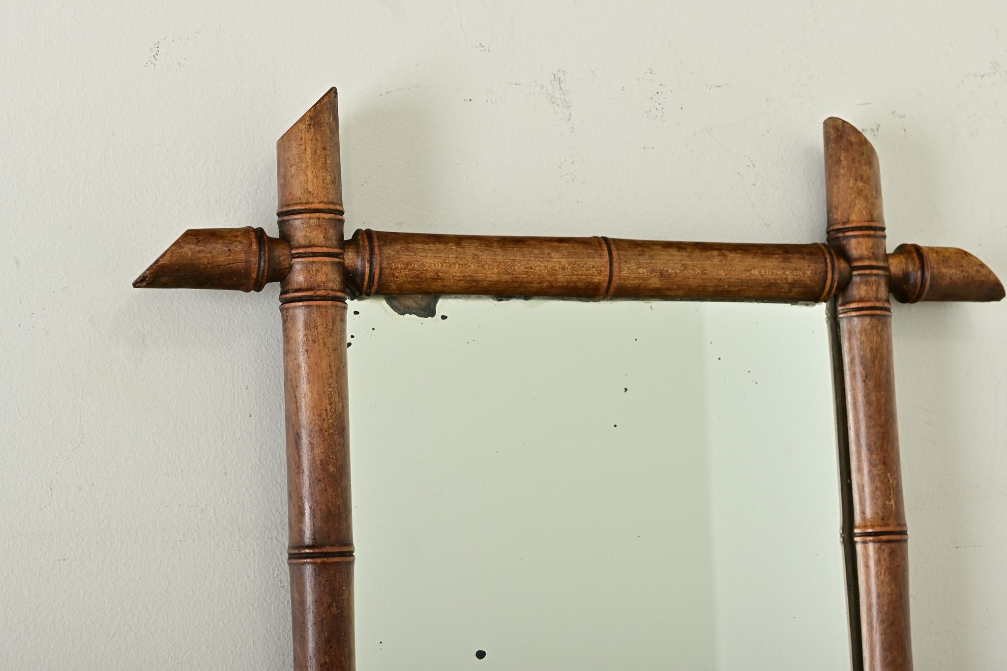 Vintage French Faux Bamboo Mirror In Good Condition In Baton Rouge, LA