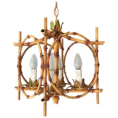 Vintage French Faux Bamboo Pagoda Tole Light, 1950s