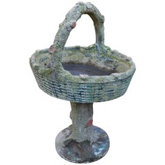 Vintage French Faux Bois Basket Planter on Stand