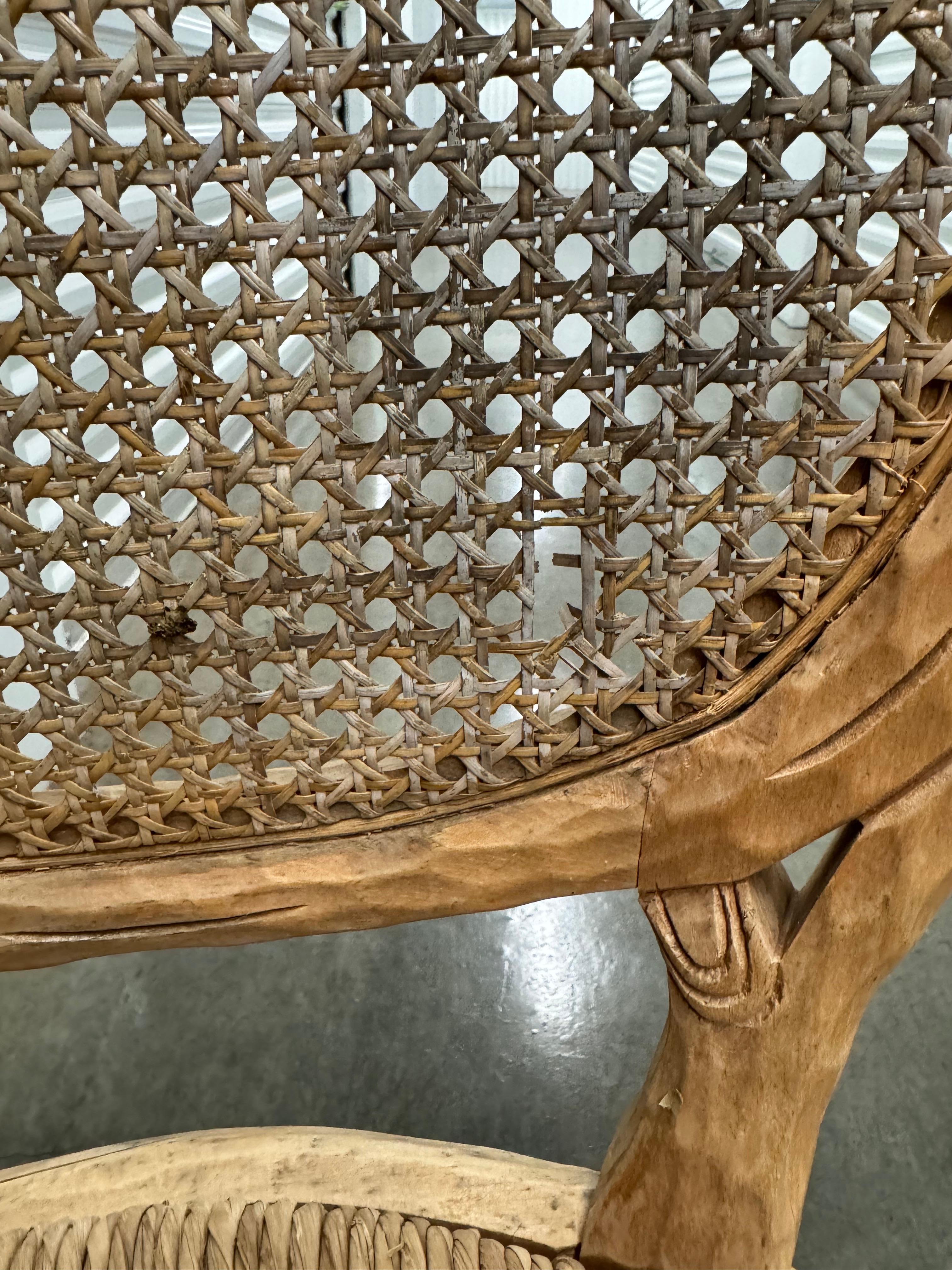 Vintage French Faux Bois Chairs With Rush Seat and Cane Back - A Pair 5