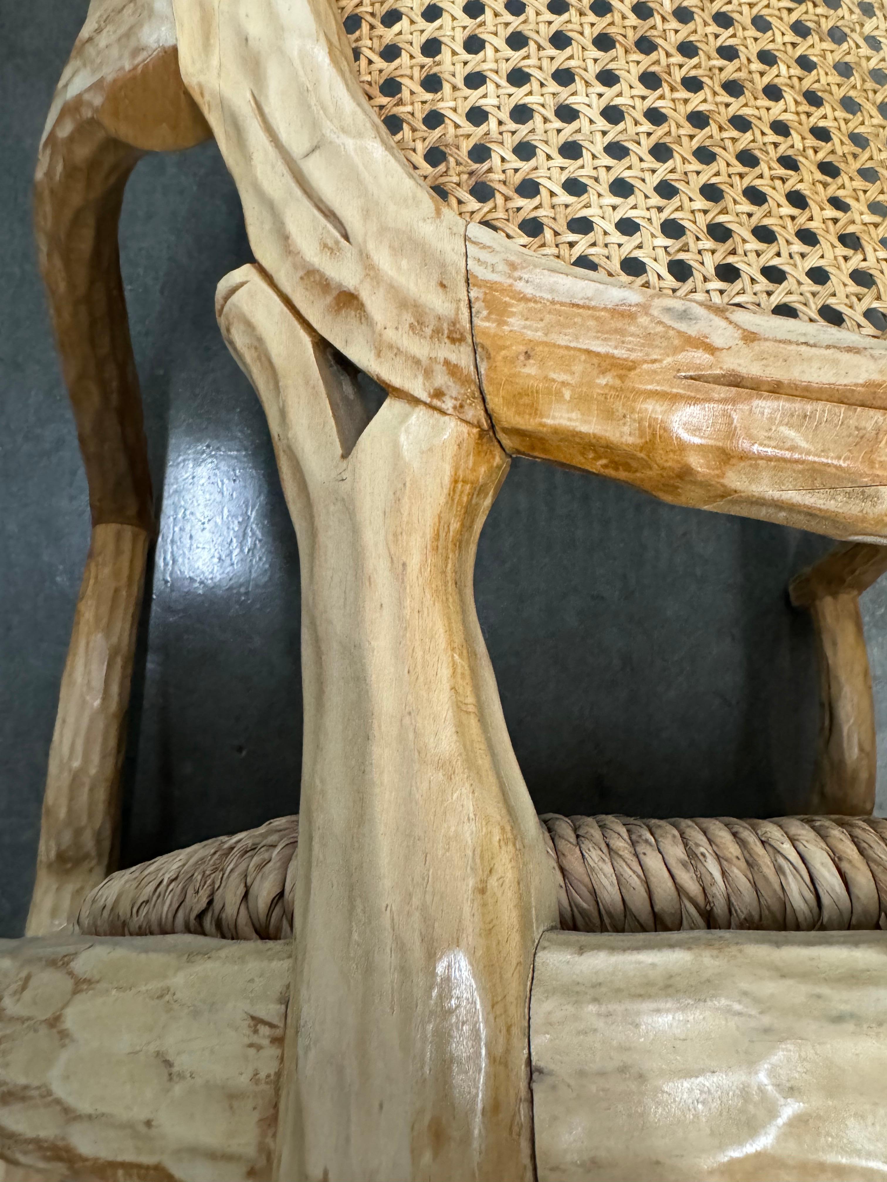 Vintage French Faux Bois Chairs With Rush Seat and Cane Back - A Pair 7