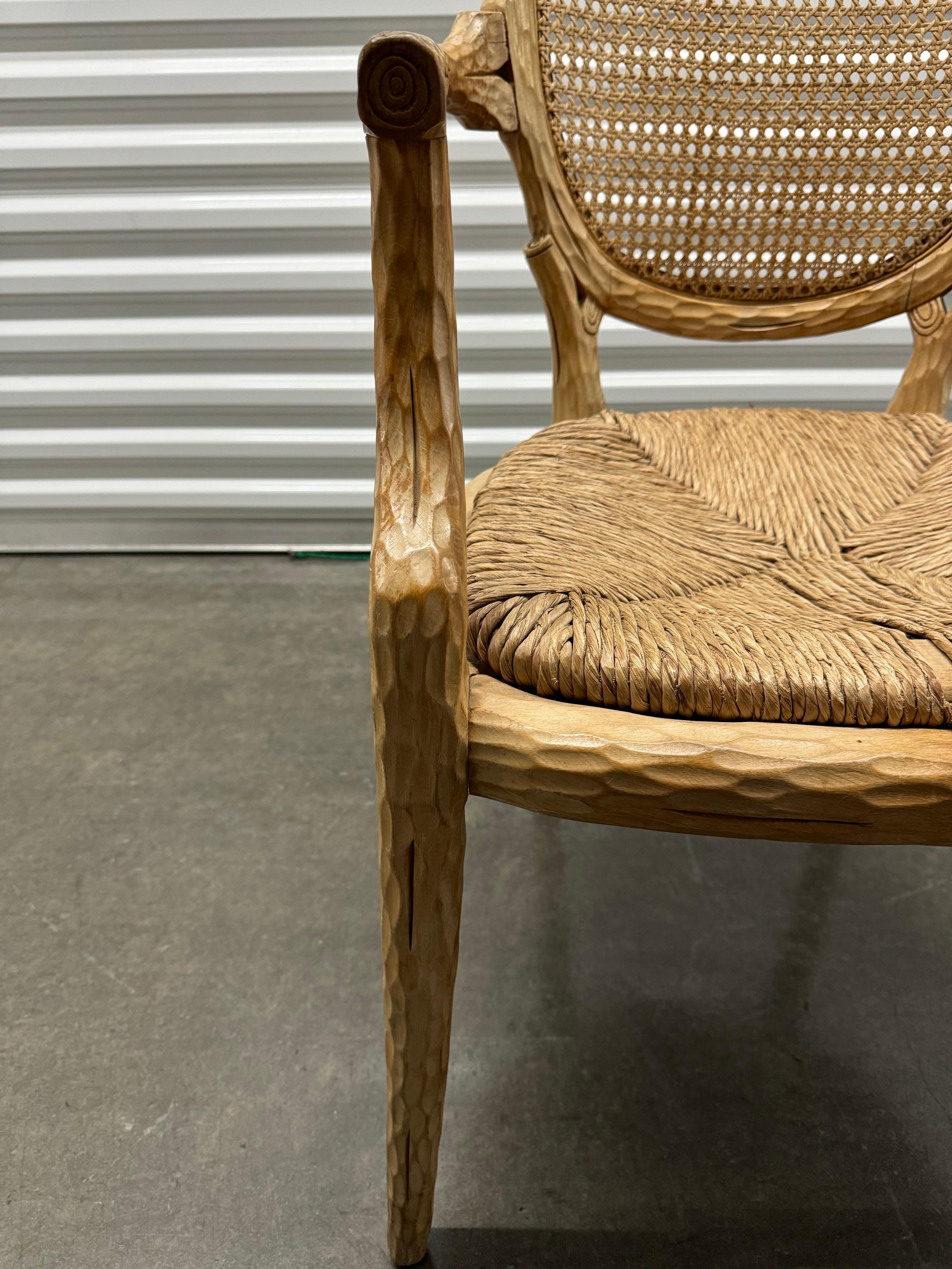 Vintage French Faux Bois Chairs With Rush Seat and Cane Back - A Pair 1