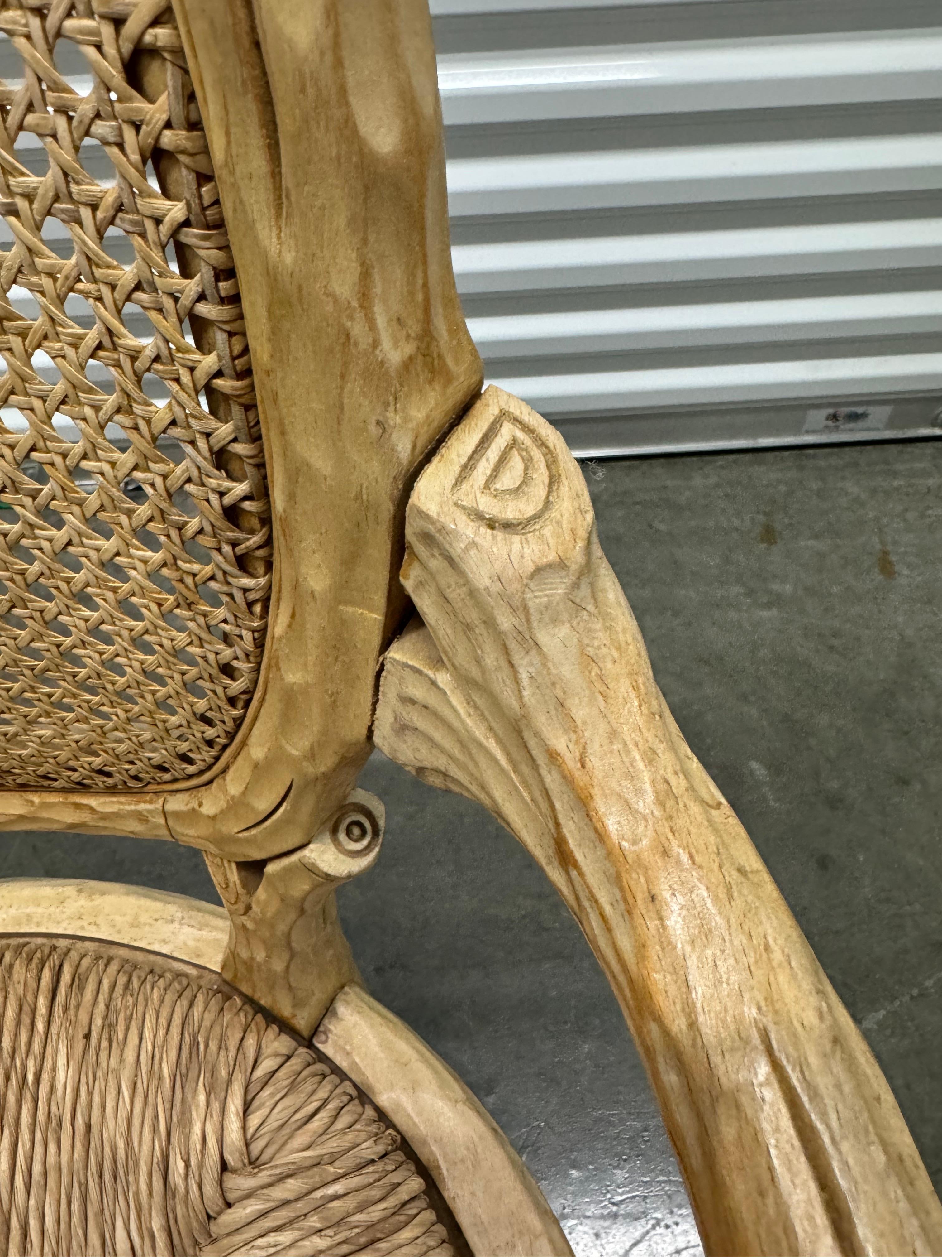 Vintage French Faux Bois Chairs With Rush Seat and Cane Back - A Pair 3